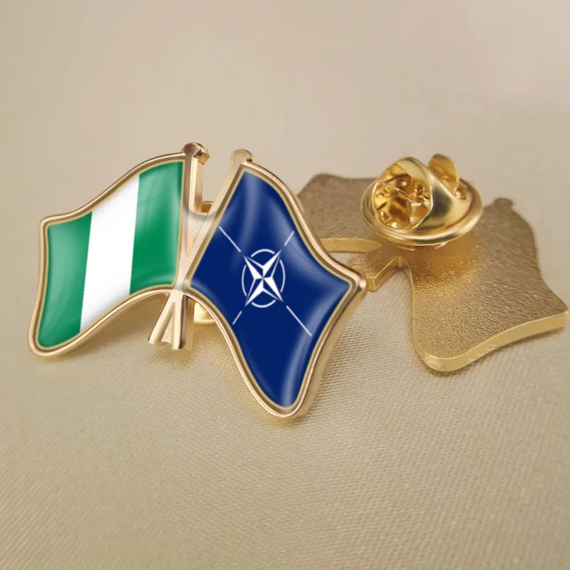 

Nigeria and NATO North Atlantic Treaty Organization Crossed Double Friendship Flags Lapel Pins Brooch Badges