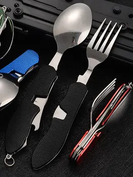 Складная посуда нож ложка Вилка Походный нож вилка ложка комбинированная посуда портативная многофункциональная