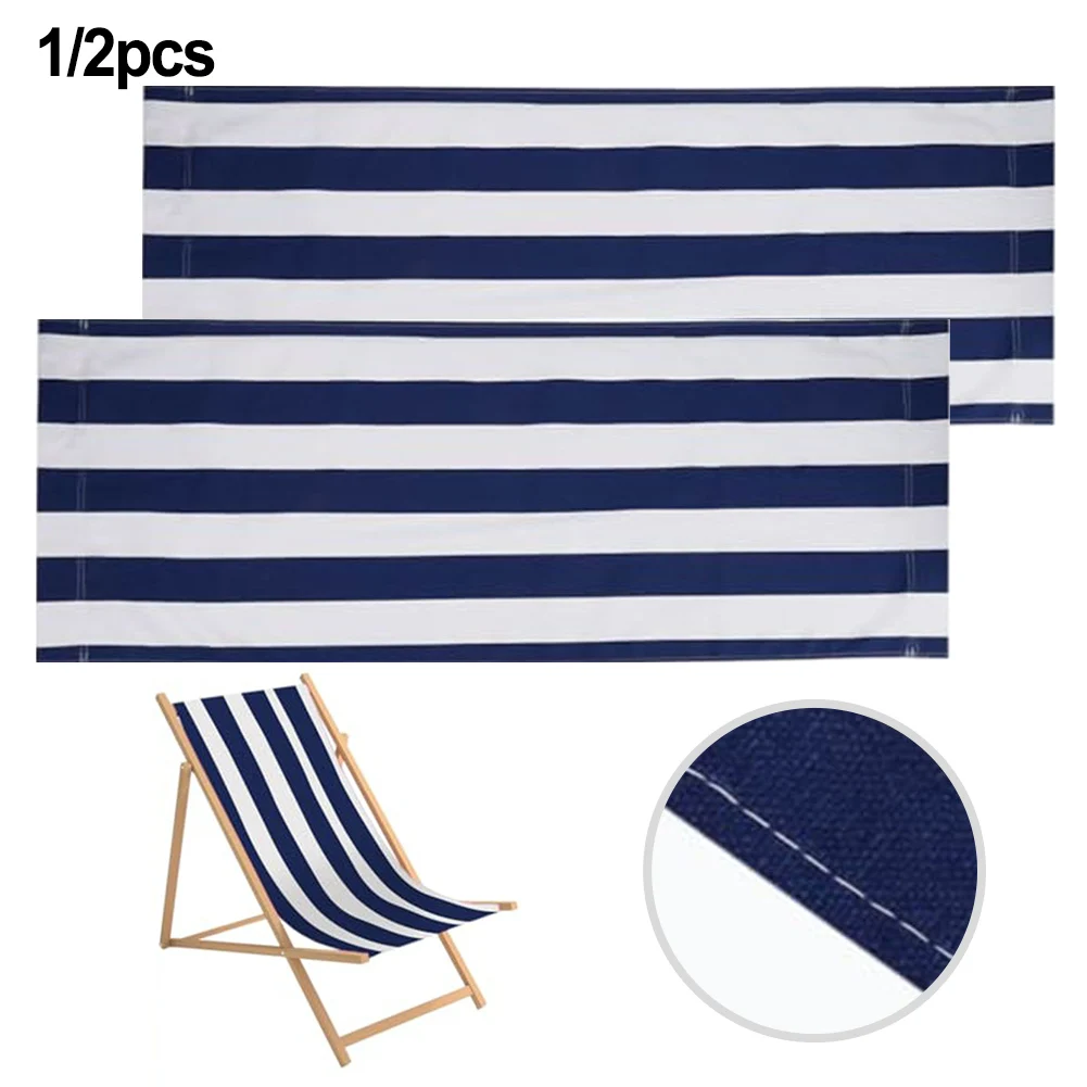 Portable Beach Lounger Replacement Cloth Wear Resistant Polyester Fabric Easy to Roll Up 120x44 cm White and Blue
