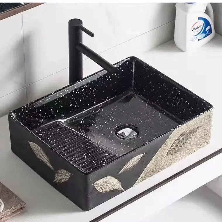 

Fashion Ceramic Laundry Basin Wash Basin Taichung Table Basin Semi-Embedded with Washboard Laundry