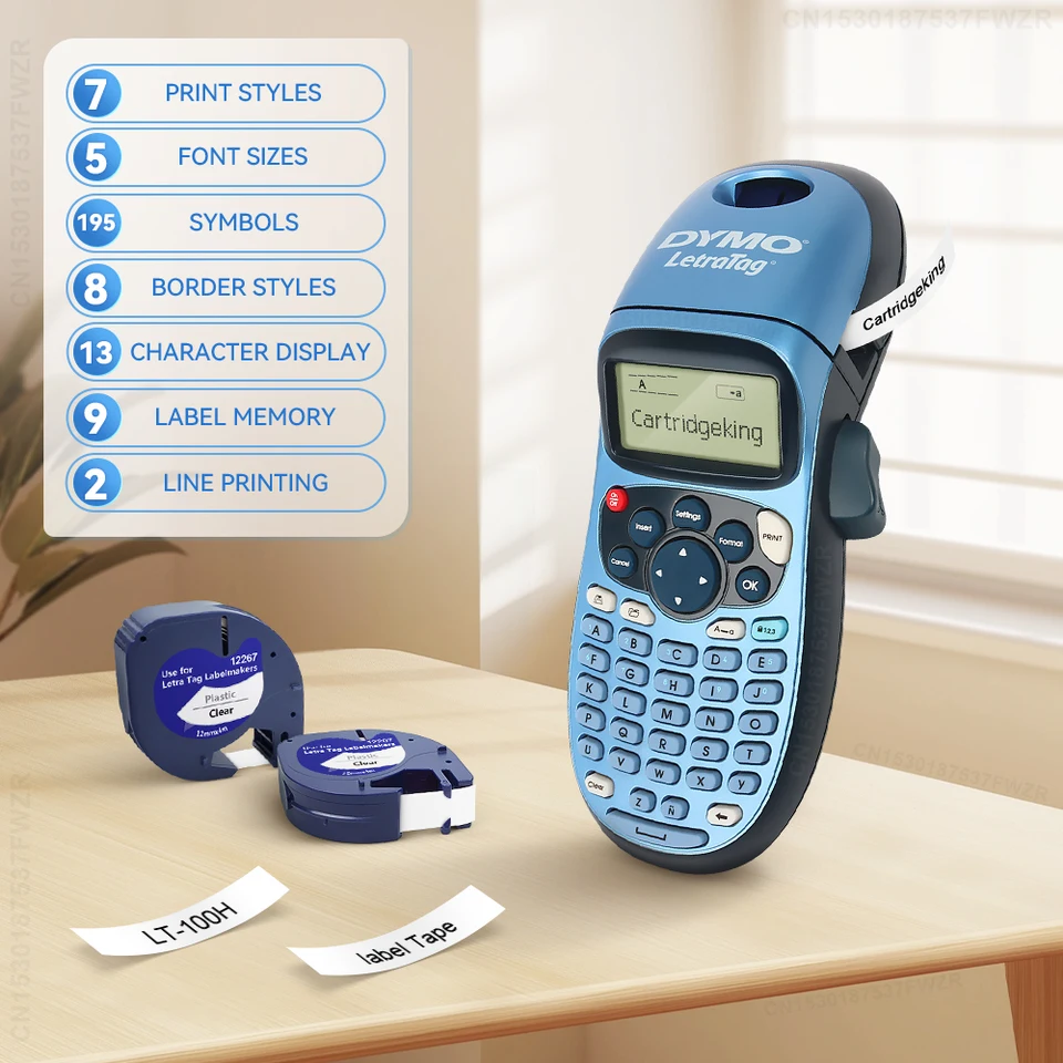 Impresora y etiquetadora manual portátil LetraTag LT-100H, máquina de etiquetado LT100H compatible con cintas Dymo LT de 12 mm (91201)_voghion.com