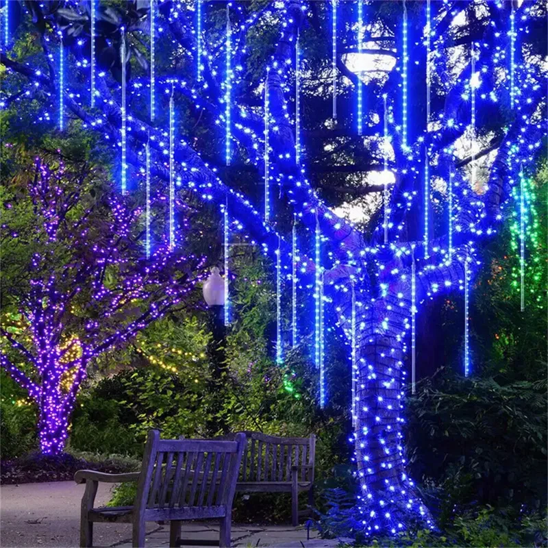 Description Picture 3 of item1/2/3/4 Set LED Meteor Shower Lights Fairy String Lights Christmas Holiday Snow Falling Icicle Cascading Light Halloween Decor