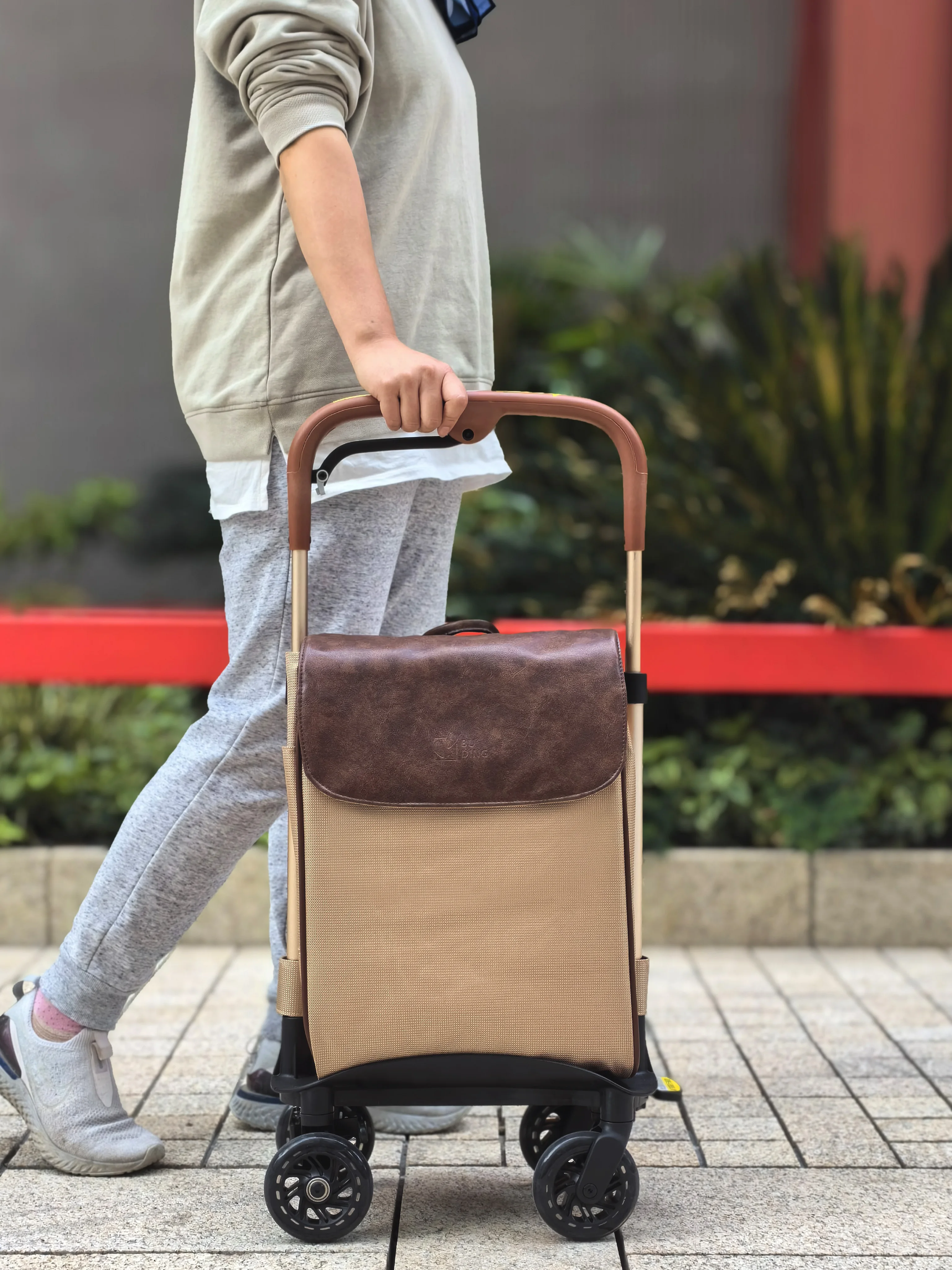 Elderly shopping trolley walking travel tie rod telescopic portable brake walking handrail