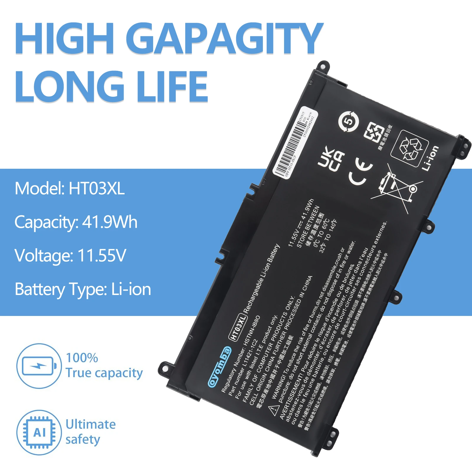 L11119-855 HT03XL Batteria für Computer portatile per HP Pavilion 4-CE 14-CF 14-CK 14-DF 14-MA 14Q-CS 15-DA 15-CS 240 245 250 – Detail 7
