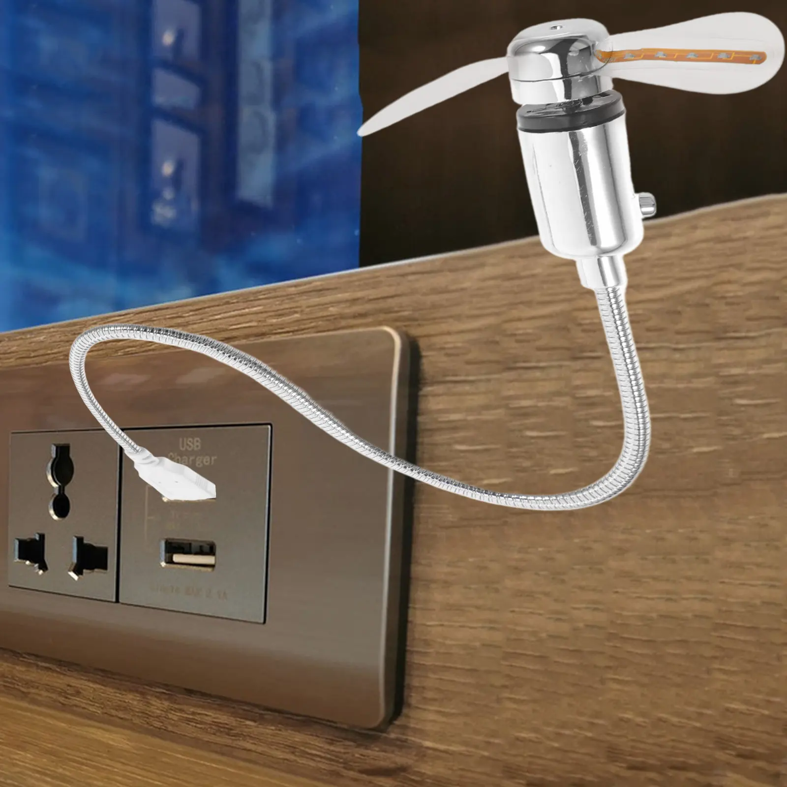 USB 미니 팬 실버 41Cm 다채로운 LED 블레이드 전원 버튼 데스크탑 노트북 냉각 휴대용 충전식 USB 전원 팬 64 색상