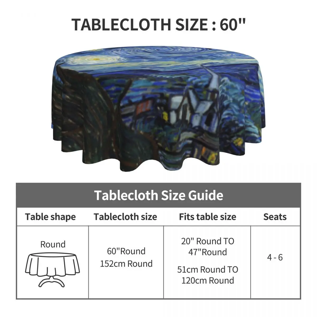 Van Gogh Tablecloth Starry Night Modern Round Table Cloth For Home Picnic Events Party Table Cover Cheap Design Decoration