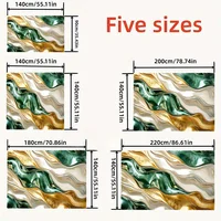 Nappe de luxe à motif marbré tourbillonnant, design artistique fluide vert, or et blanc avec bord festonné, résistante aux taches pour salle à manger 3