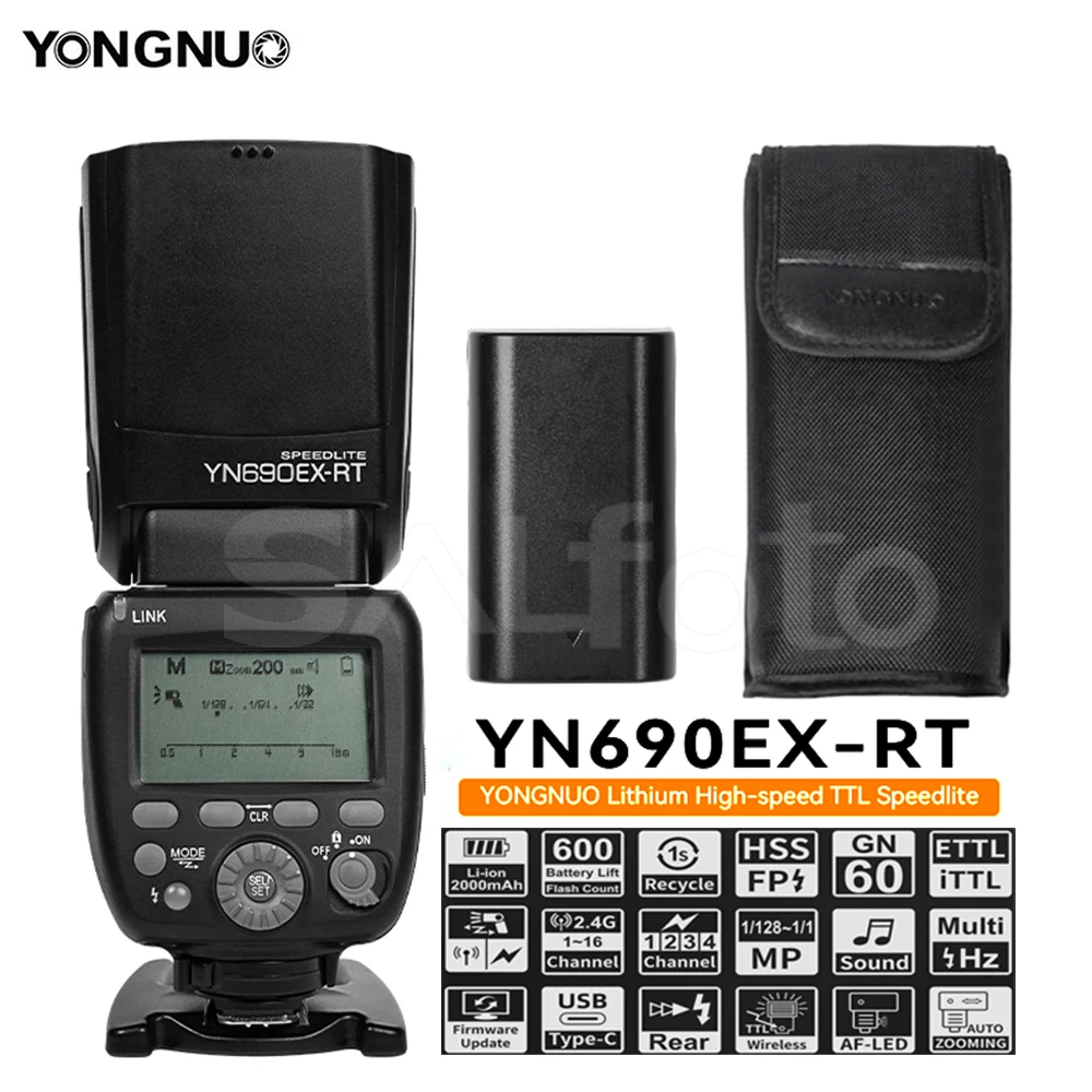 Yongnuo YN690EX-RT 2000 мАч Type-C литиевая батарея GN60 высокоскоростная TTL Speedlite 2,4G HSS камера Master Slave Flash для Canon
