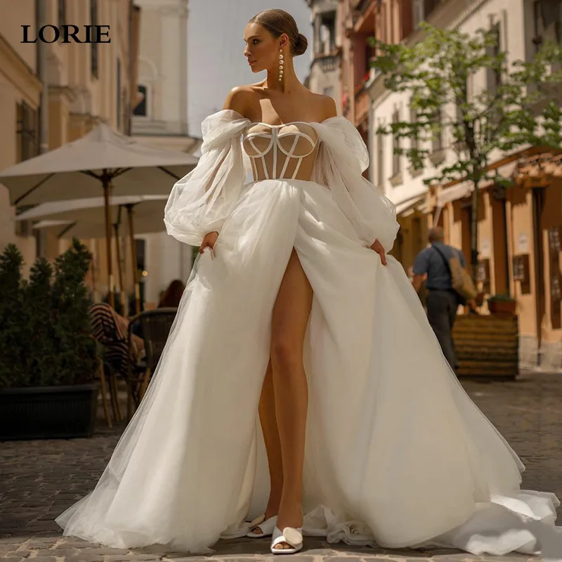 

LORIE Princess Wedding Dress Puff Long Sleeve Sweetheart Corset Boho Bride Dresses Vestido De Novia Side Split Wedding Gowns