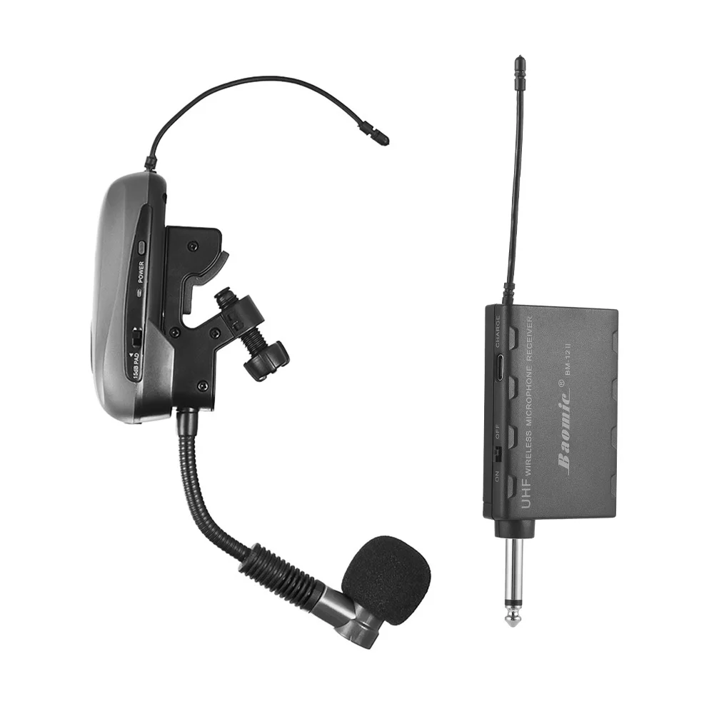 

Baomic BM-12/V2 Professional UHF Wireless Instrument Microphone System Receiver & Transmitter 16 Channels for Saxophone Trumpet