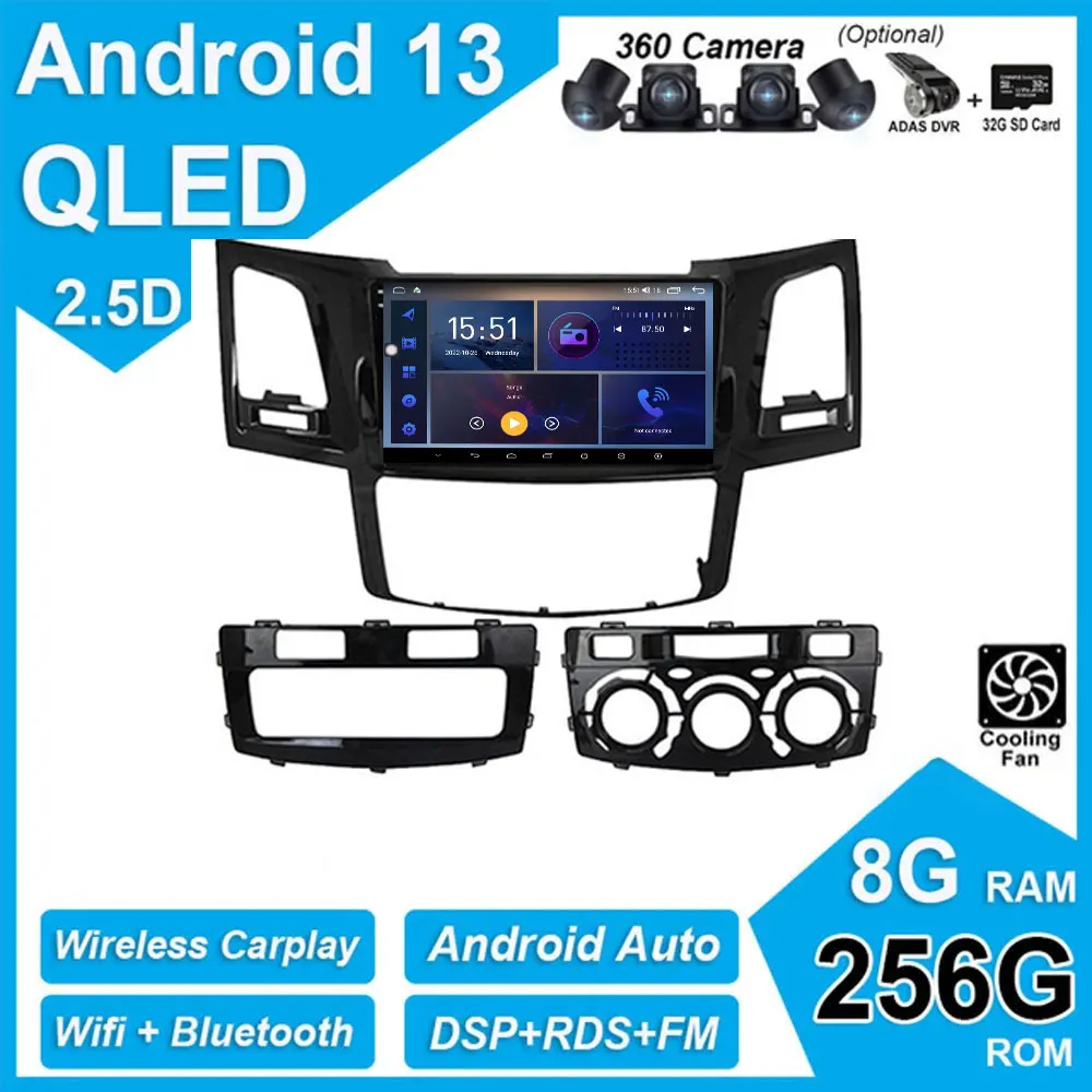 

9" Android 13 For Toyota Fortuner HILUX Revo Vigo 2007-2015 Car Radio Multimedia Video Player Autoradio Navigation GPS Carplay