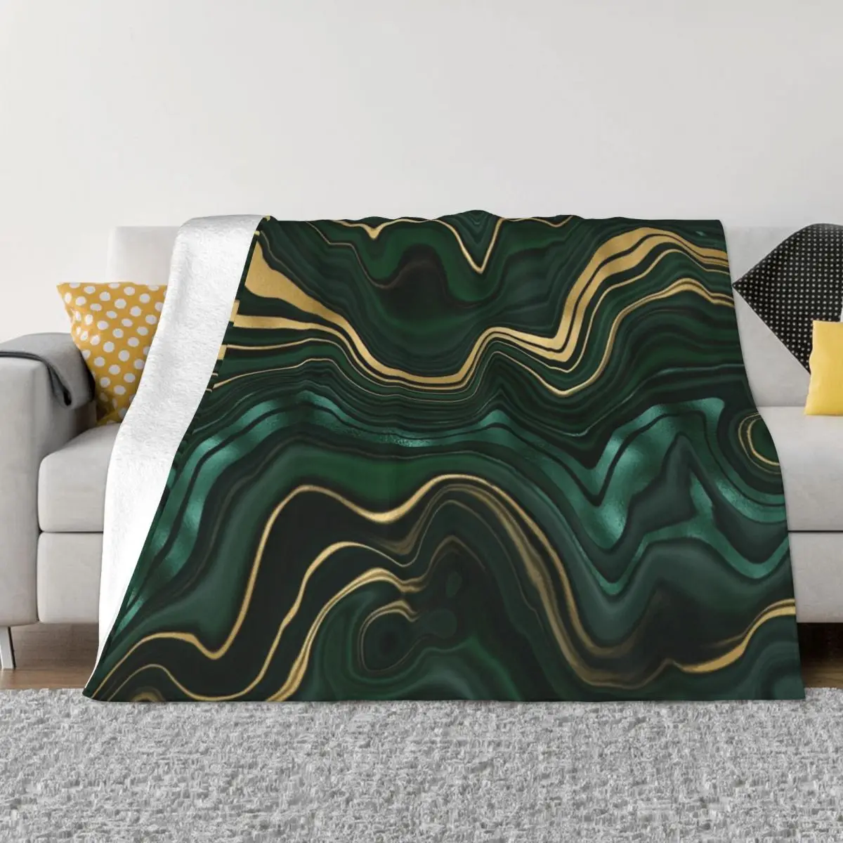 

Emerald Green and GoldMalachite Pattern Throw Blanket Decorative Blankets anime blanket