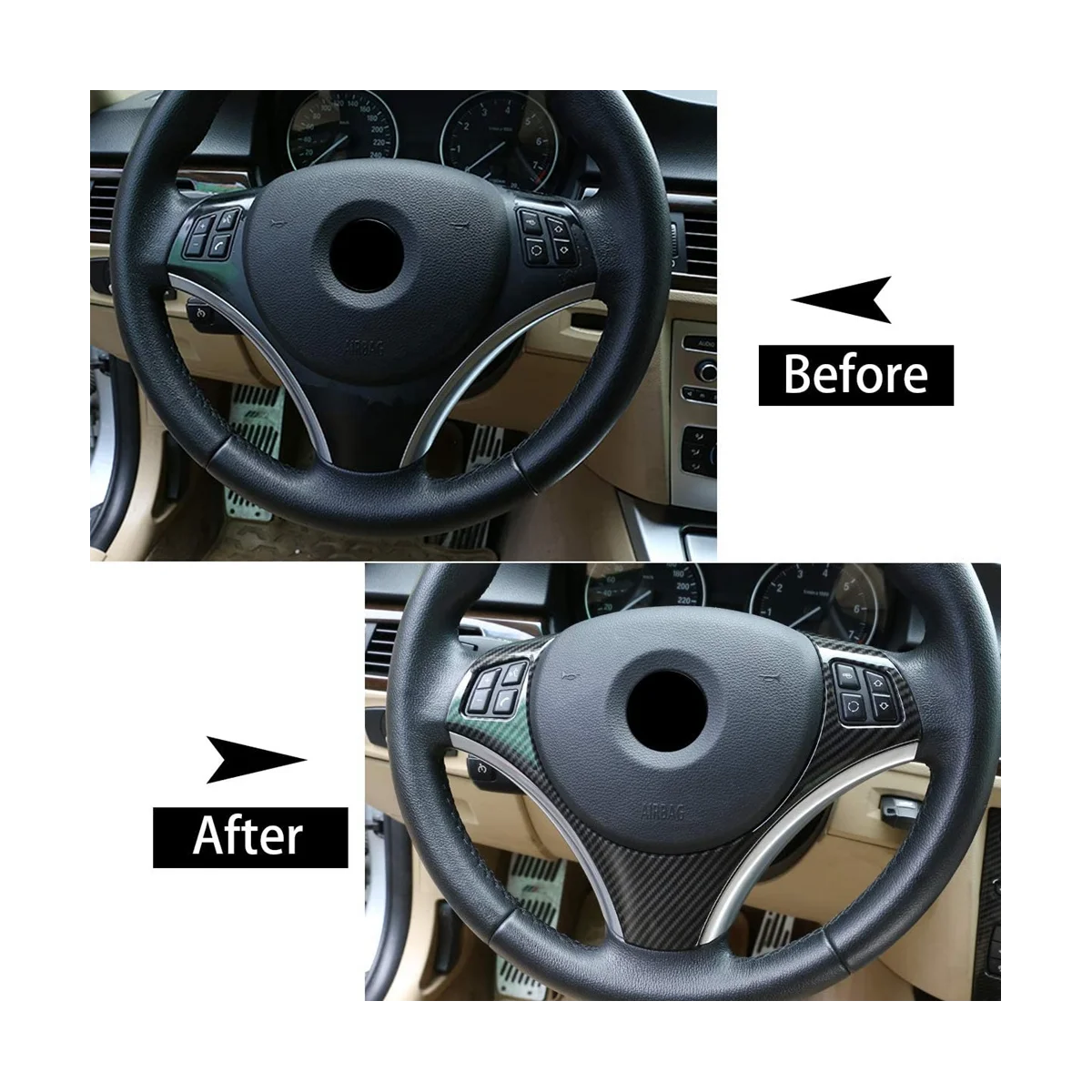 BMW E90 3 시리즈 E90 E92 320I 330I 325I 2005-2012 용 자동차 핸들 장식 트림 액세서리, ABS 탄소 섬유