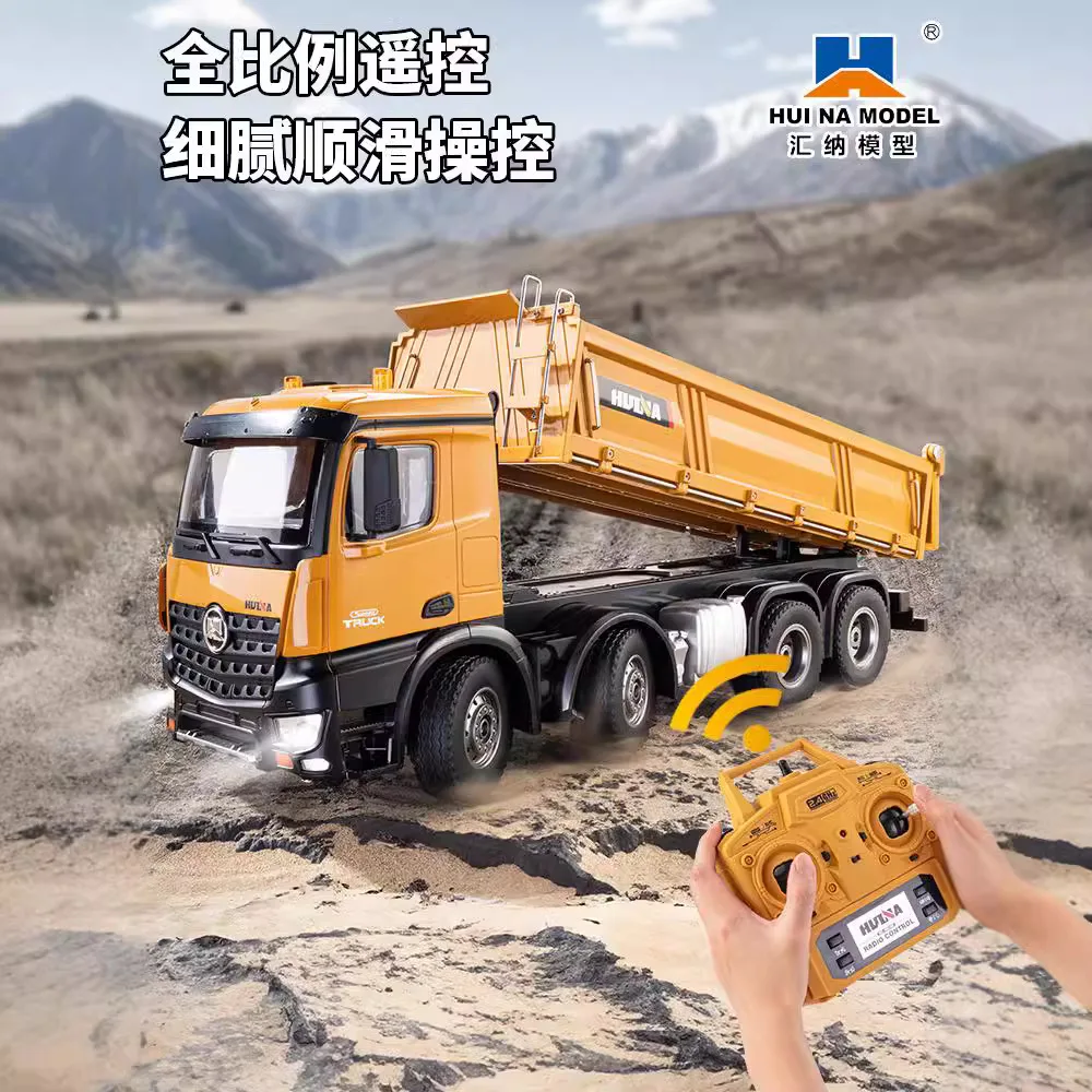 12-Channel Huina 536 Remote Control Truck Alloy Full Proportion With Light 8 Wheel Heavy Engineering Self-Unloading Rc Truck Toy 3