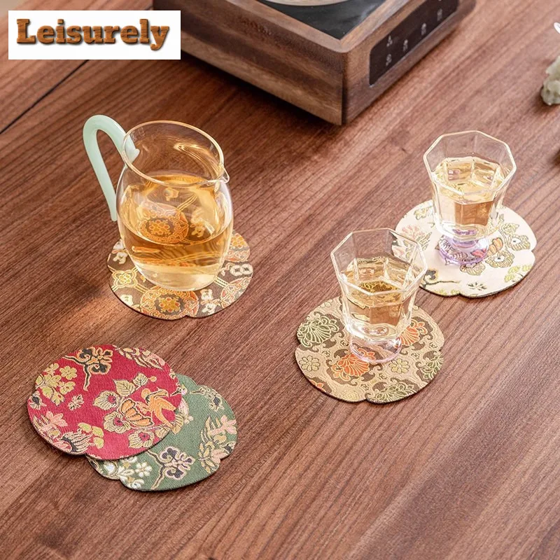 5pc/set Swallow Brocade Fabric Coasters Non-slip Coasters For Coffee Cups Saucer Heat Insulation Placemats Cup Holder Teaset