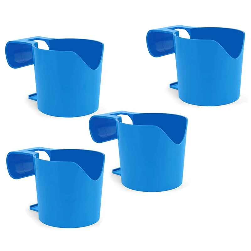 

4 Pack Poolside Cup Holder For Above Ground Swimming Pool, Blue Plastic For Drinks Fit 2 Inch Or Less Poolside Top Bar