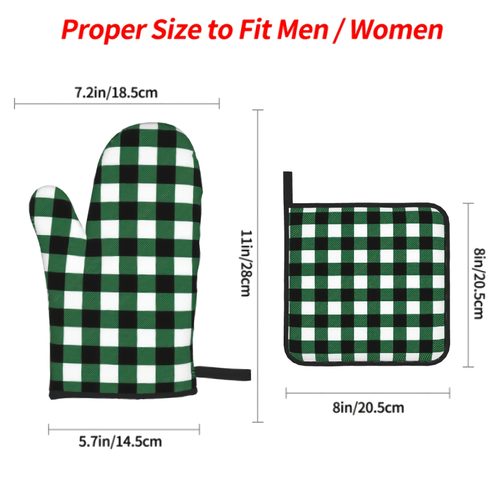 Oven Mitts and Pot Holders Set Green Plaid Kitchen Mittens with Potholders Surface for Baking Cooking BBQ