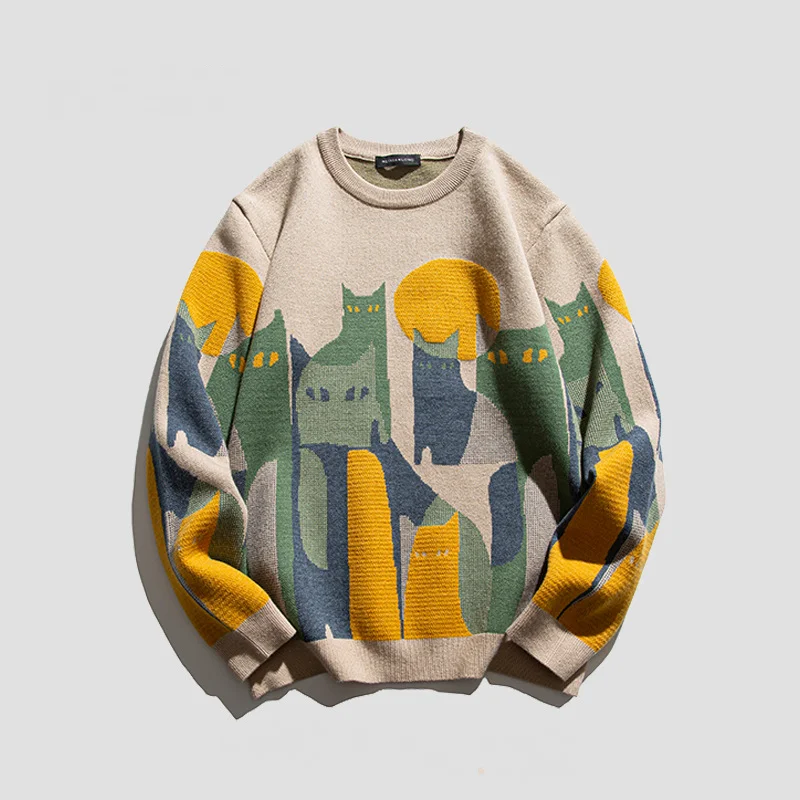 

Spring And Autumn Fashion Sweater Trend Brand Autumn Thickened Knitted Bottoming Shirt Couple Tops Loose Sweater Jacket For Men