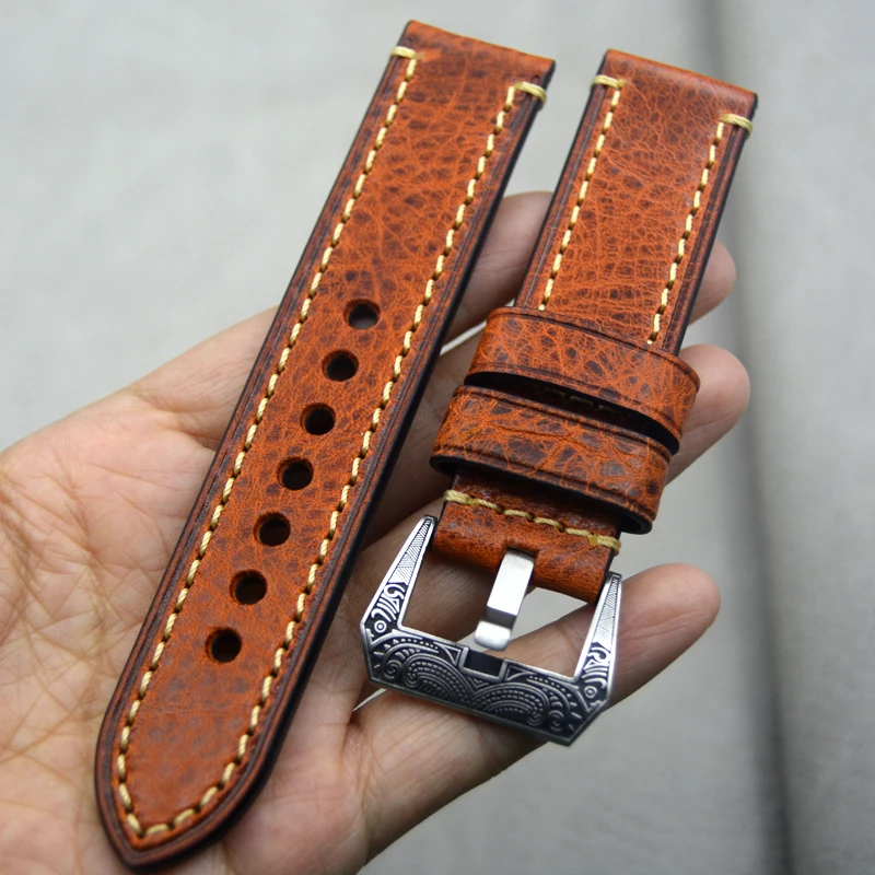 

New Watch Accessories Oil Wax Leather Watch Strap 20mm 22mm 24mm Watch Band For Panerai Seiko Fossil Men Yellow Brown Watchband