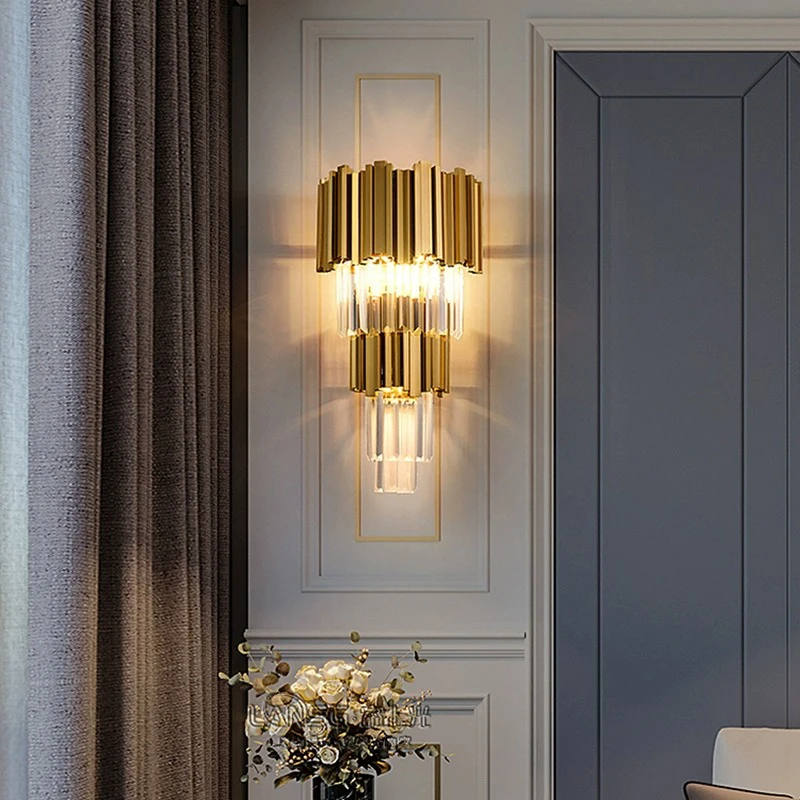 

Modern Gold Crystal Wall Lamps Led Bedsides Lights For Bedroom Living Room Sconce Indoor Fixtures Home Decoration