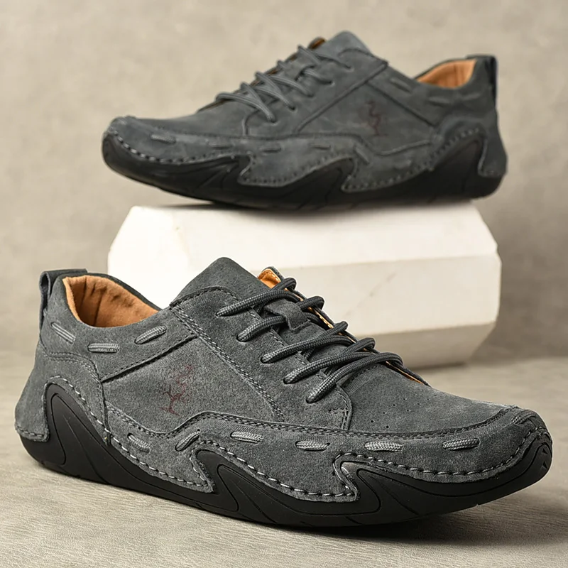 Suede Leather Casual Shoes Men Handmade Flat Sneakers Men Plus Size 38-48 Super Soft Moccasins Footwear