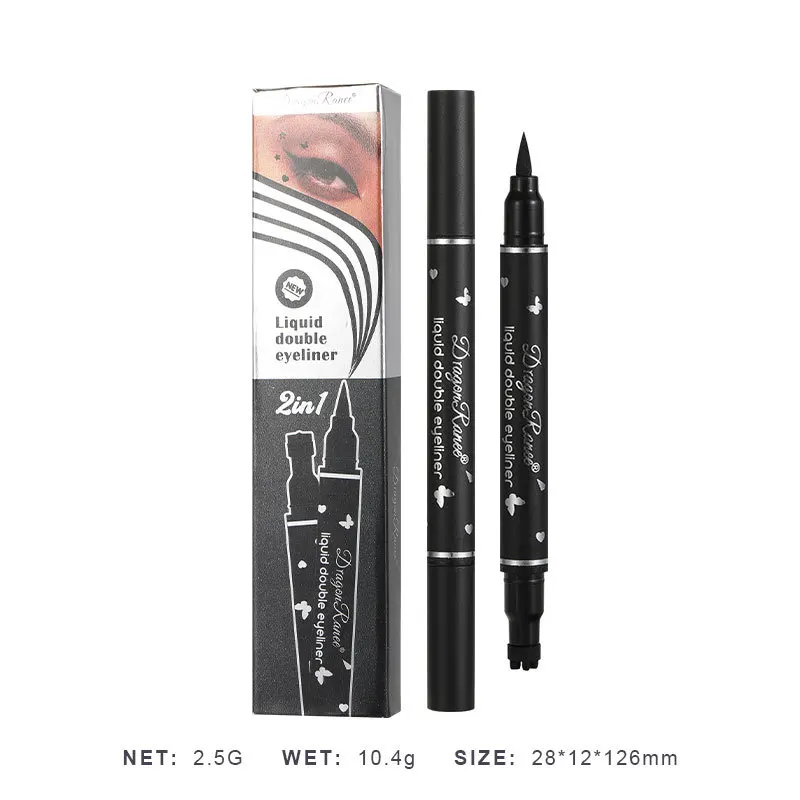 2 in1 Stamp Liquid Eyeliner Pencil Water Proof Fast Dry Double-ended Black Eye Liner Pen MakeUp for Women Cosmetics Makeup
