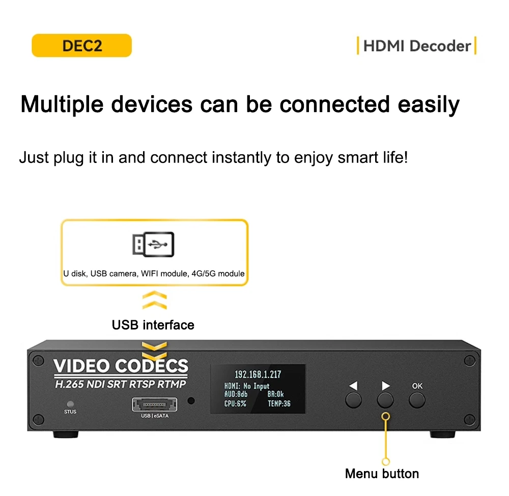 Link Pi DEC2 2-channel HDMI Encoder 4KP60 Decoder SRT NDI RTMP Live Streaming 2G