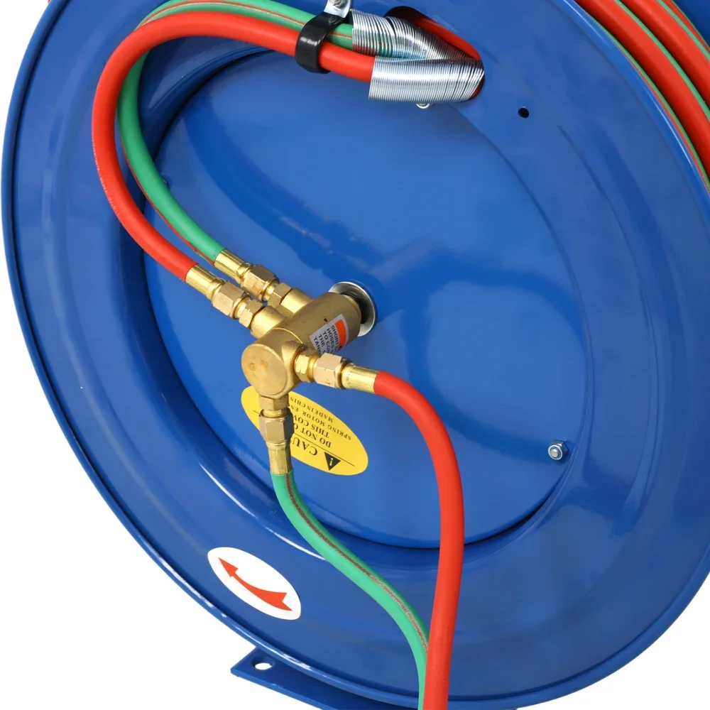 Welding Hose Reel Retractable 1/4 Inch x 100 Foot Twin Oxygen Acetylene Rubber Hoses
