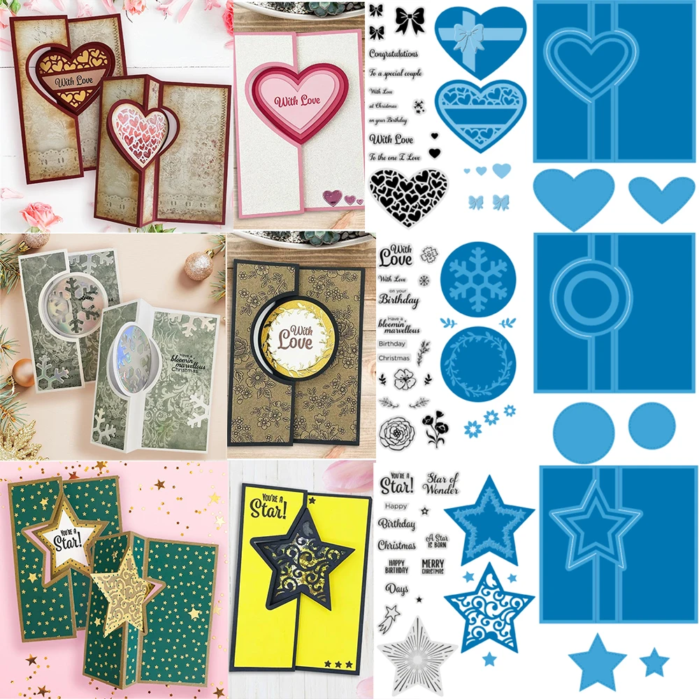 

Heart/Circle Star Perfect Flips Cutting Dies And Stamp for DIY Scrapbooking Album Decorative Embossing Craft Card Making 2024