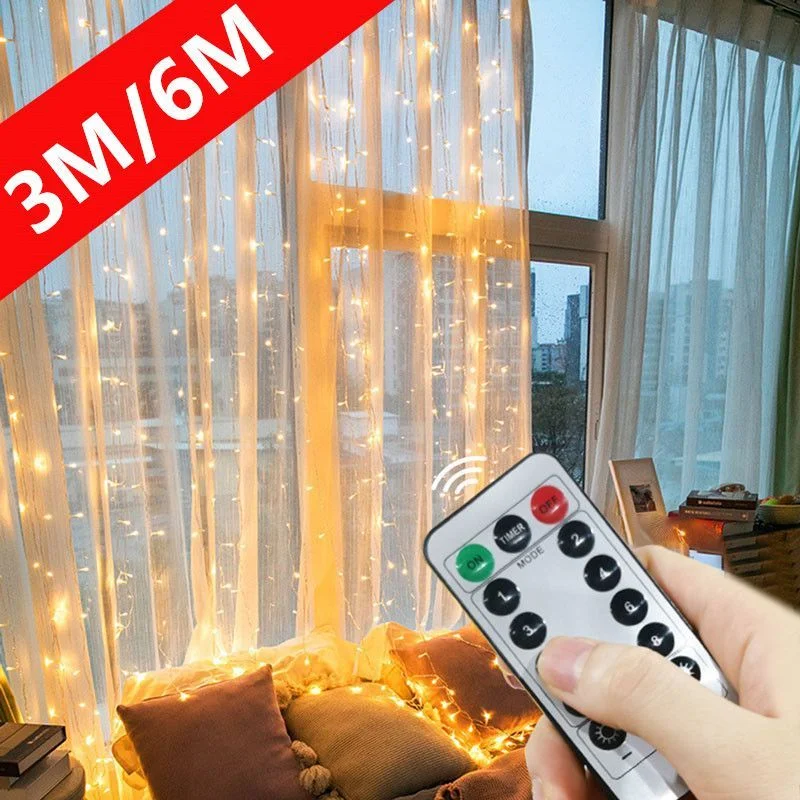 

6/4/3M LED Curtain Garland Fairy Lights Festoon with Remote New Year 2024 Garland Christmas Decoration Party Wedding Decoration