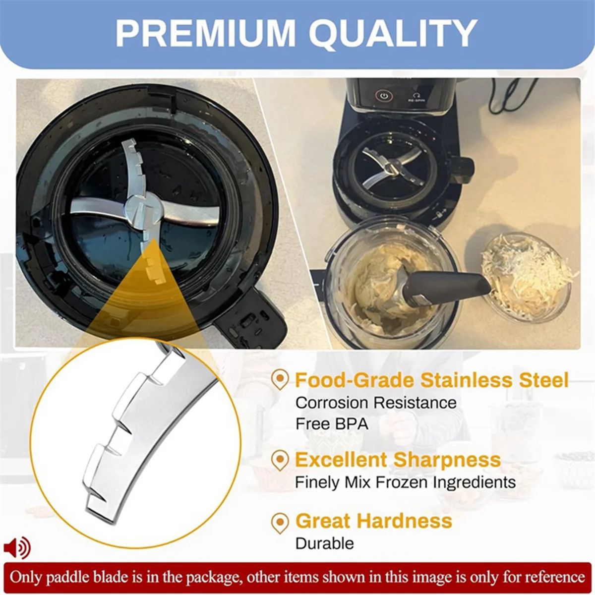 2PCS Replacement Paddle Blade for Ninja Creami NC300 Series , Mixing Blade Paddle NC301, CN305A, CN301CO Silver 3