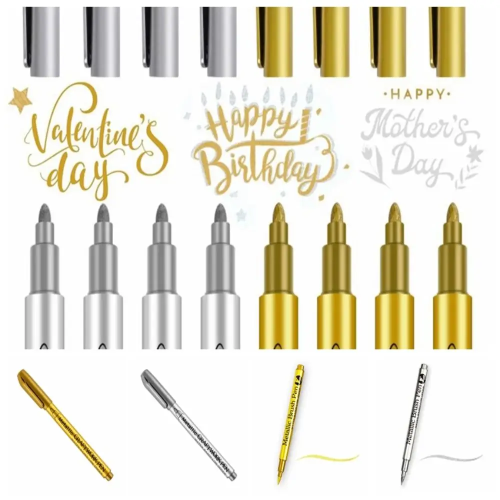 Long-lasting Metallic Marker Pens Ink Is Shiny Not Fade Paint Marker Pens Durable Waterproof Resin Mold Pen Rock Painting 12pcs diy metal waterproof permanent paint marker pens gold silver craftwork resin mold pen art painting supplies