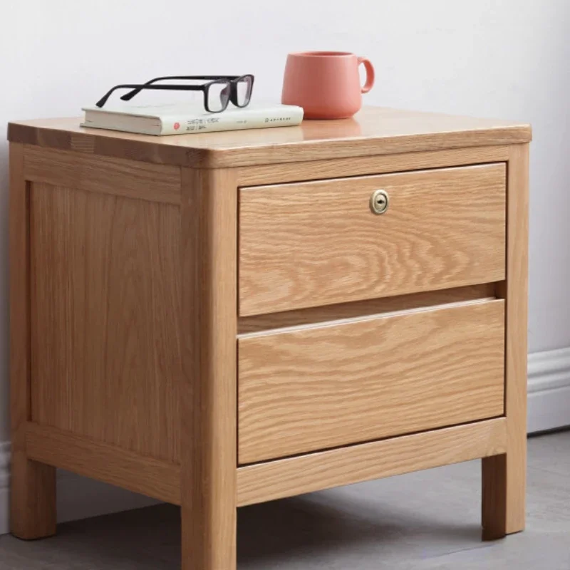 

All solid wood bedside table Nordic bedroom lockable locker modern simple oak bedside storage cabinet