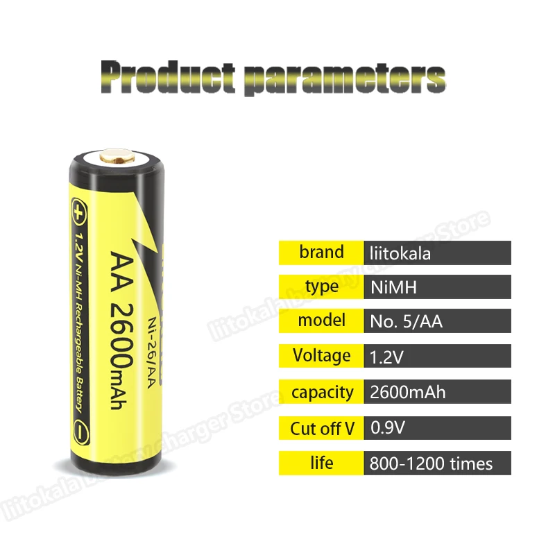 Liitokala Aaa 1000mah aa 2600mah Nimh 1.2v Bateria Recarregável Apropriada para Brinquedos Ratos com 2pc Aaa aa Bateria Suporte Peças - Image 3