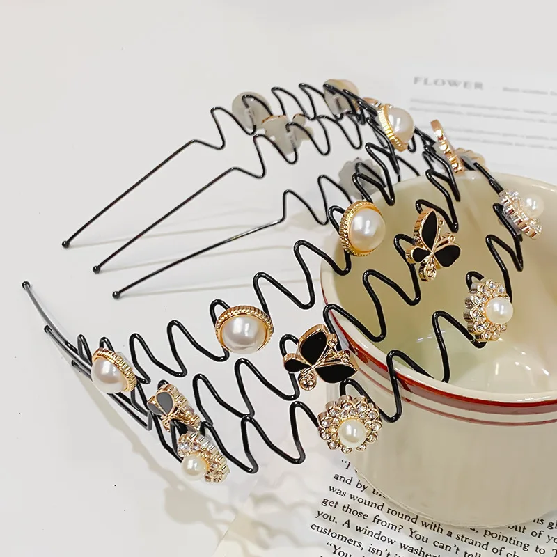 

New Vintage Flower Pearl Butterfly Wave Hairband For Women Elegant Hair Decorate Headband Hair Hoop Fashion Hair Accessories