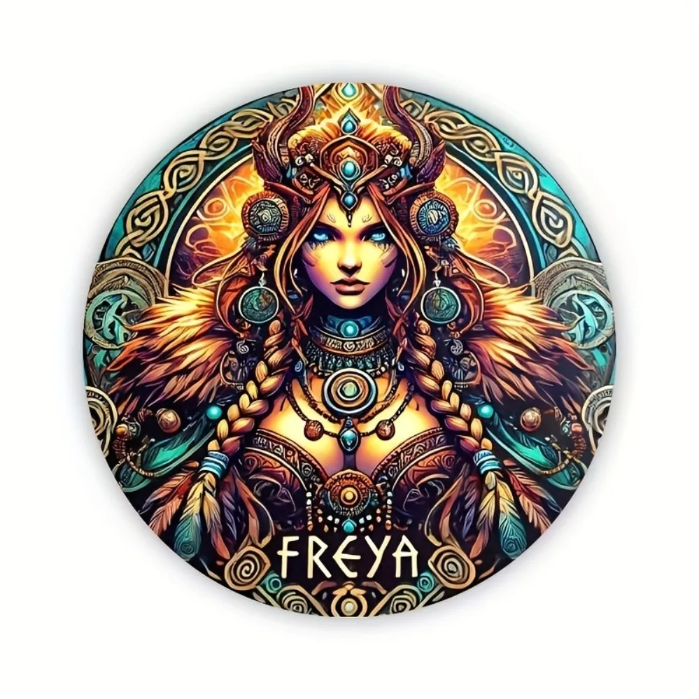 Freya Aluminum Metal Wall Art Disc Norse Goddess Mythology Decor 7.87 Inch