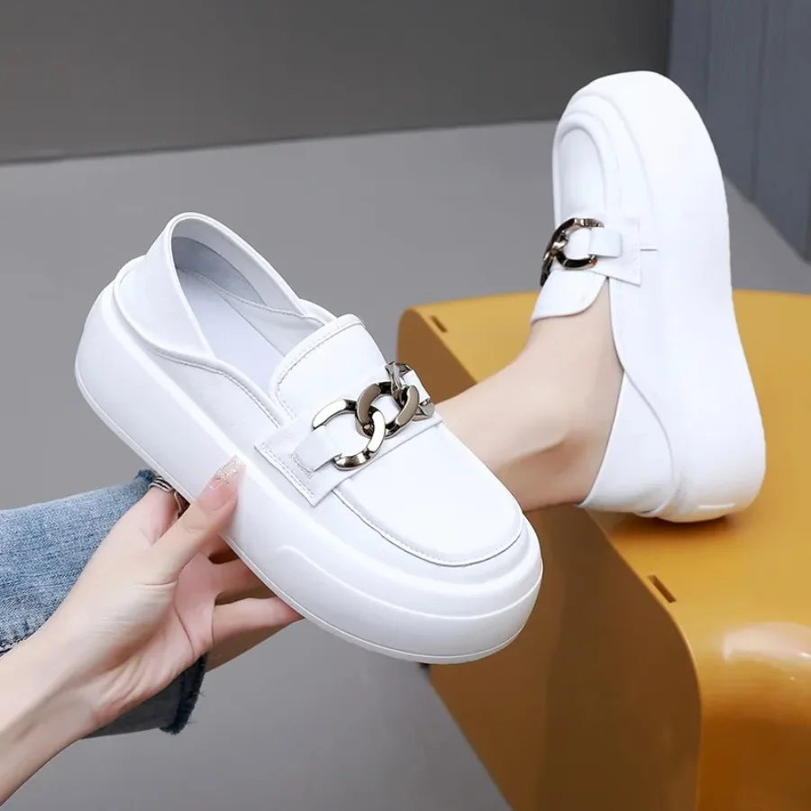 

Krasovki 4cm New Natural Cow Genuine Leather Platform Wedge Summer Women Slip on Comfortable Mary Jane Thick Soled Leather Shoes