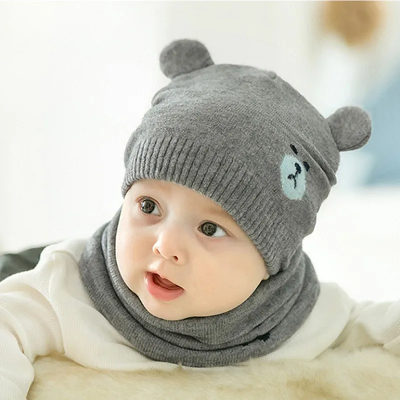 

2Pcs Baby Hat Scarf Set Winter Autumn Warm Knitted Protect Ear Cap Beanie Scarves Suits for Toddler Boys Girls Crochet Bonnet