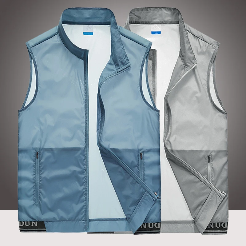 5XL Summer New Ultra-thin Vest Men Outdoor Zipper Pocket Solid Color Cool Vest Hiking Fishing Photography Leisure Cargo Vest Men