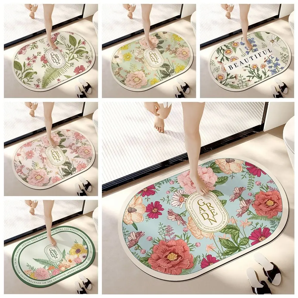 Elegant Bathroom Floor Mat Soft Flower Printing Absorbent Bath Carpet Machine Washable Quick Drying Anti Slip Door Mat