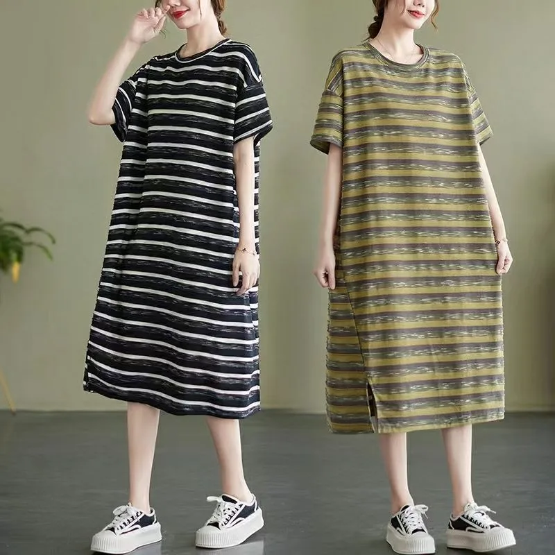 

Новая летняя одежда в литературном и художественном стиле, свободная прямая юбка большого размера в форме мяса, стройнящая, средней длины