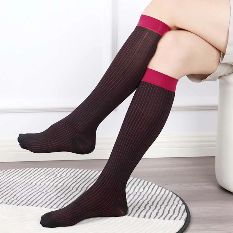 

1pair Men Medium Length Tube Super Quality Stripe Business Socks Knee-length Meeting Banquet Formal Stripes Football Soccer Sock