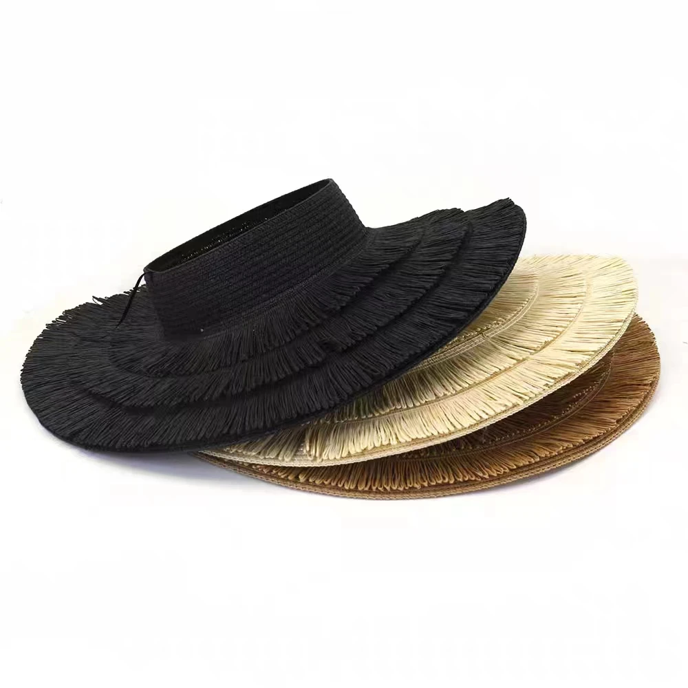 2023 New Fashion Women's Large Eaves Sun Summer Designer Beach UV Protection Empty Top Tassel Straw Hat Wholesale_voghion.com