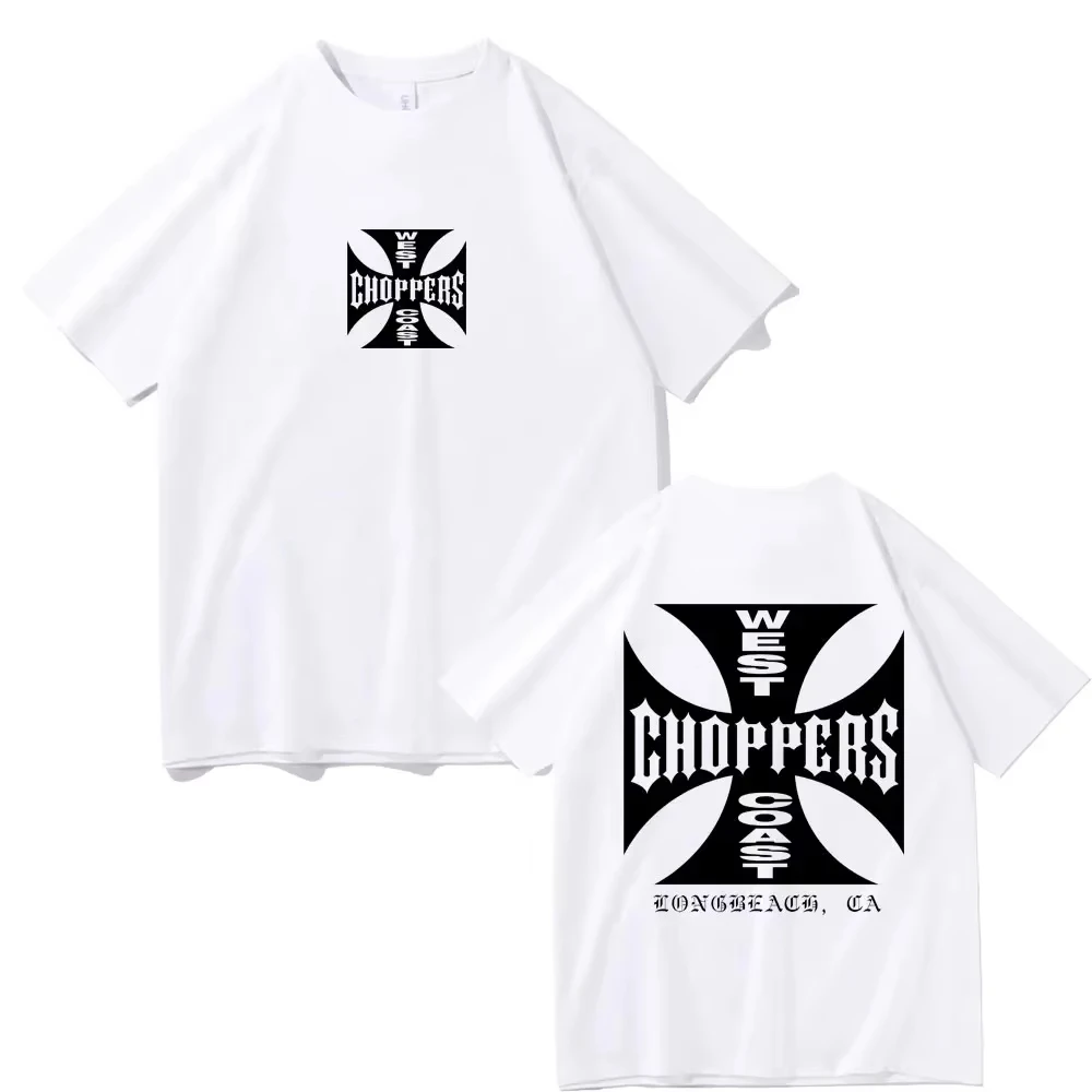 West Coast Choppers Cross Frame Print Tshirt Male Hip Hop Streetwear Oversized T-shirts Fashion Tees Men's Fleece Short Sleeve 2