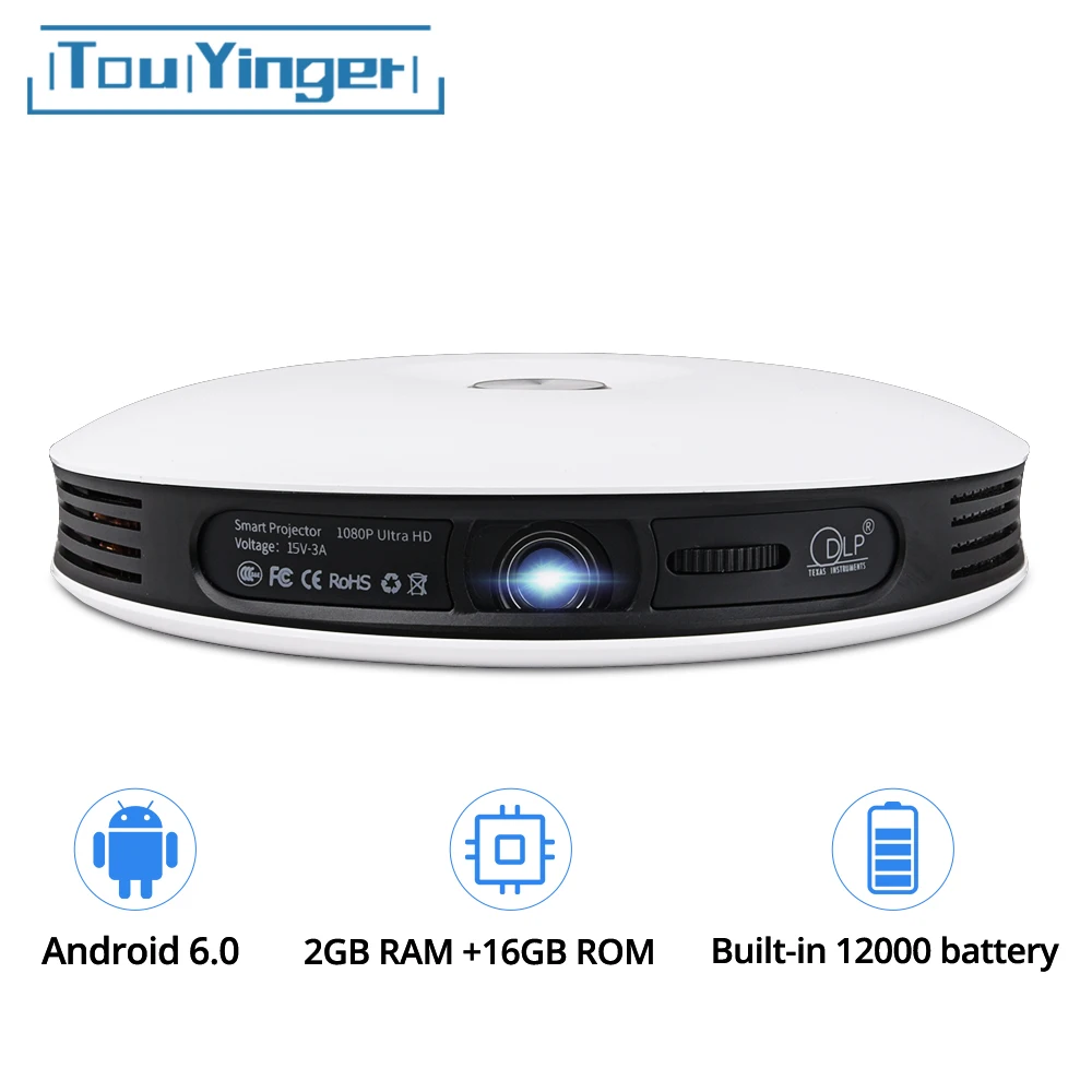 Everycom TouYinger G4 안드로이드 DLP 3D 프로젝터, 휴대폰용 와이파이, 풀 HD, 4K 비디오, 블루투스 배터리, 휴대용 홈 시네마 비머