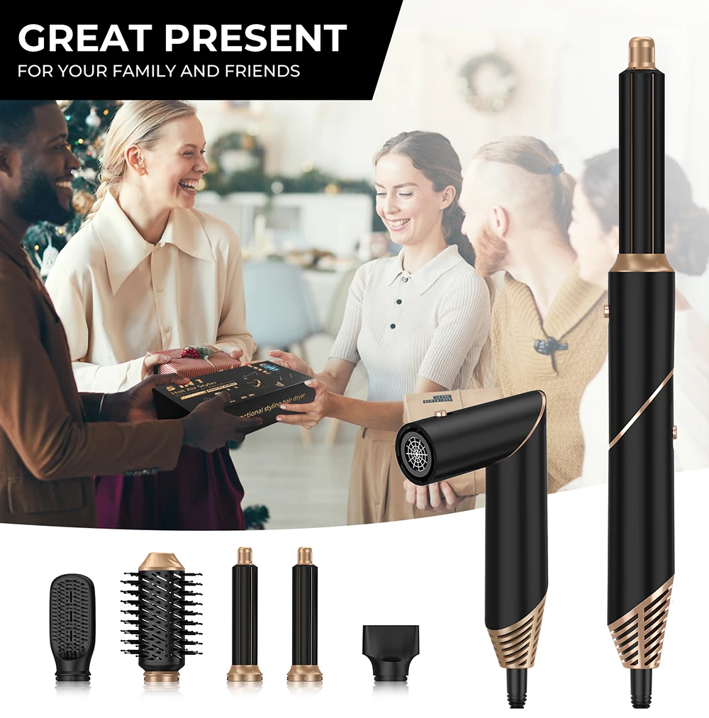 Description Picture 4 of itemHigh Speed 5 in1 Hair Dryer Brush Curling Iron Foldable Curler and Straightener Negative Ion Hair Styling Tools Hot Air Comb