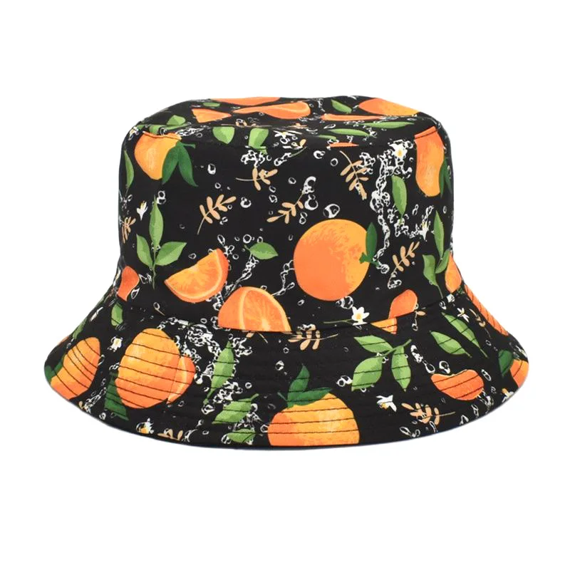 yellow bucket hat Fashion Women's New Orange Print Bucket Hat Outdoor Travel Vacation Sunshade Fisherman Hat Four Seasons Four Colors 56-58cm straw bucket hat womens