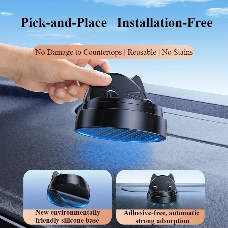 Eary Cat Shape Car Phone Holder Mount Dashboard With 360 Rotation Adjustable Fit For Iphone 16 Pro Max Samsung Car Accessories