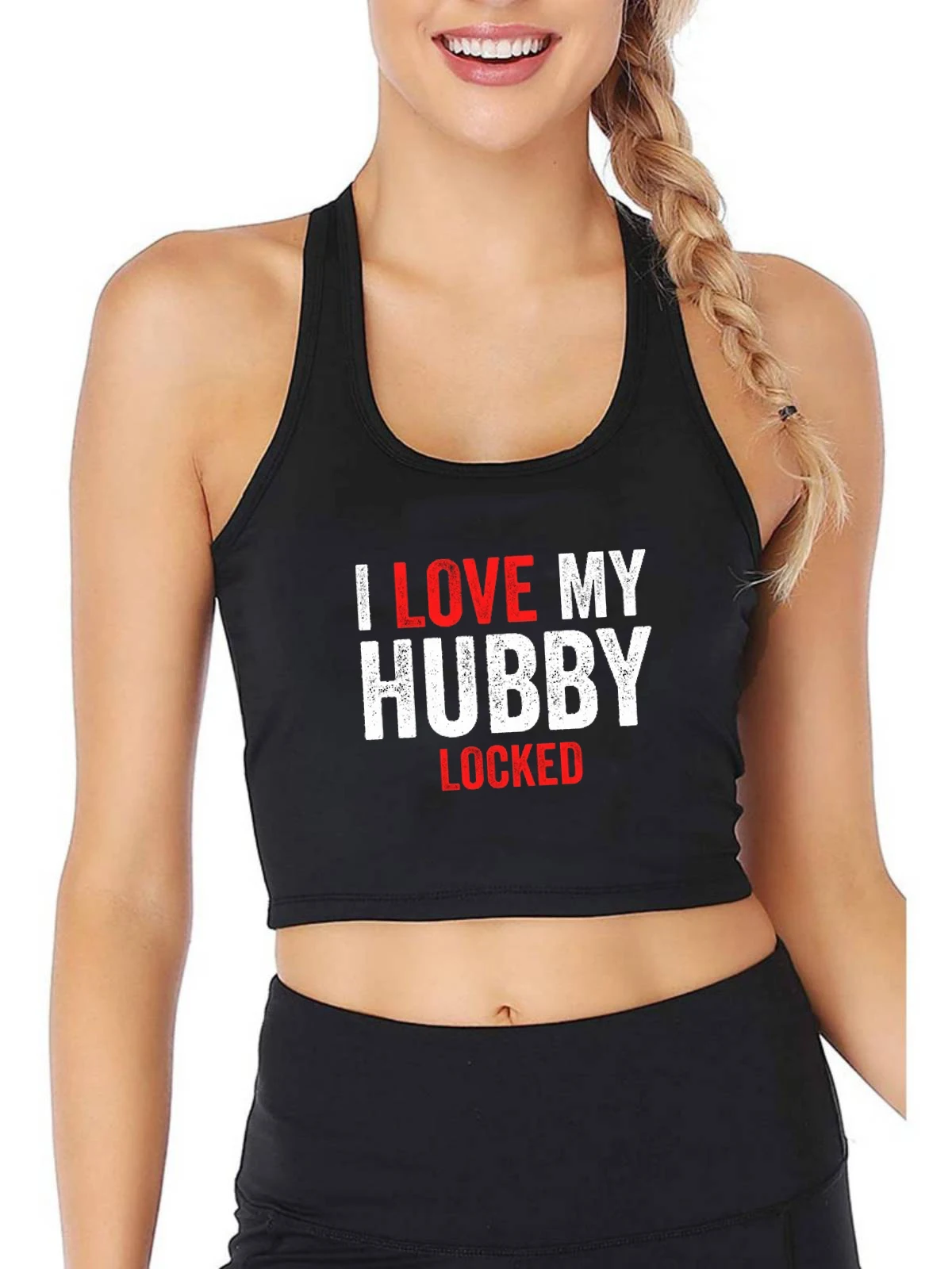 I Love My Hubby Vergrendeld Print Ademend Slim Fit Tank Top Vrouwen Yoga Sport Workout Crop Tops Gym Vest - Tanks and Camis afbeelding