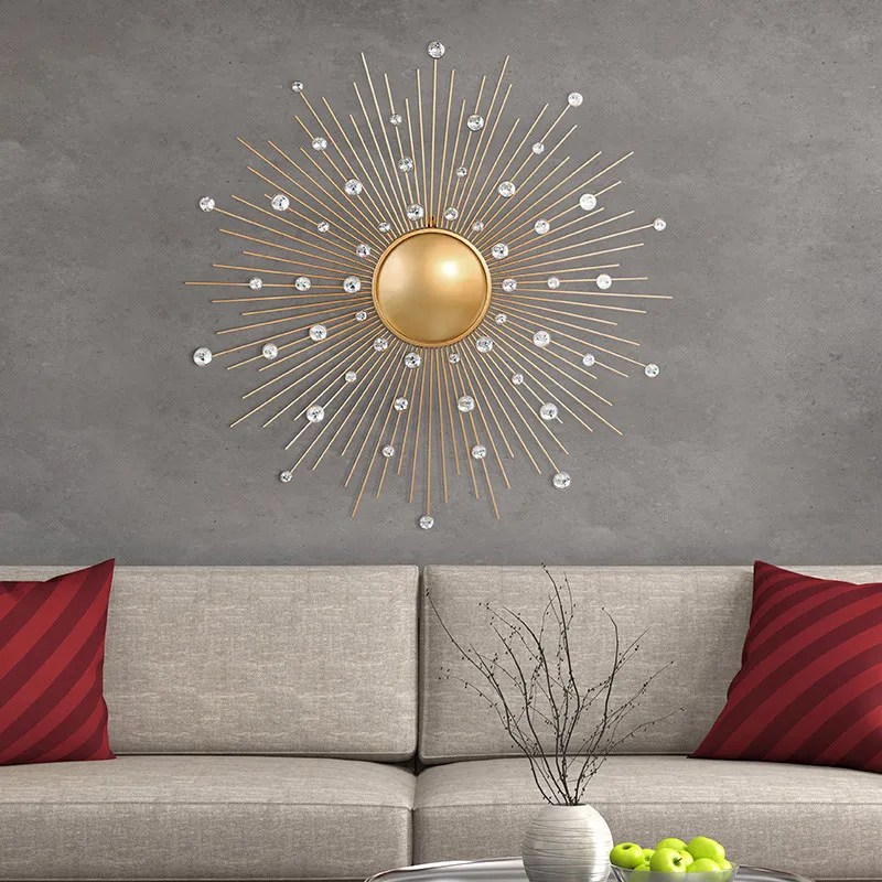 

European Wrought Iron Gold Sun Shape Wall Hanging Pendant Home Livingroom Wall Mural Decoration Hotel Porch Wall Sticker Crafts